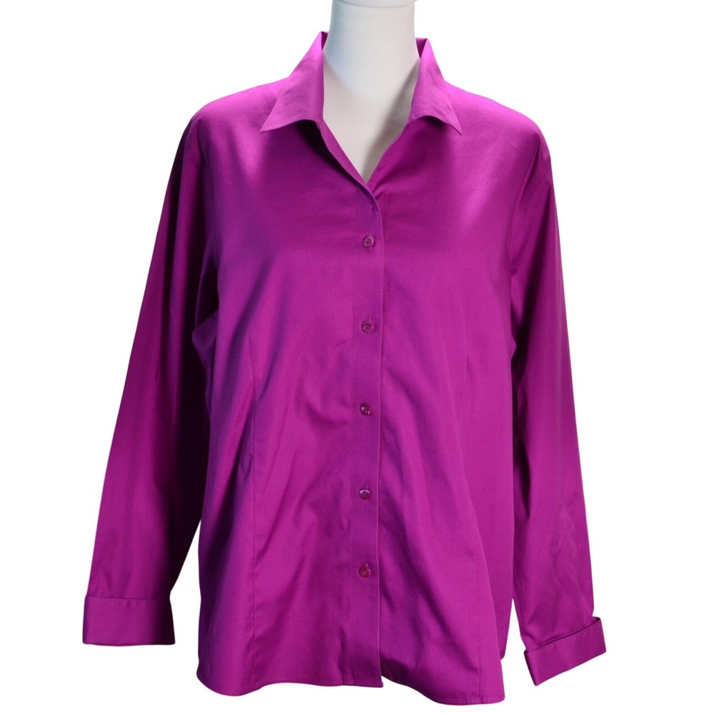 Chico's No-Iron Button Down Shirt Womens 3 Magenta Purple‎ Excellent Long Sleeve